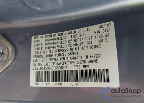 2008 Honda Cr-V Ex from USA, damaged, VIN JHLRE38578C000052